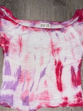 Teen Boho's Tie-Dye Short Sleeve Top in Pink & Purple